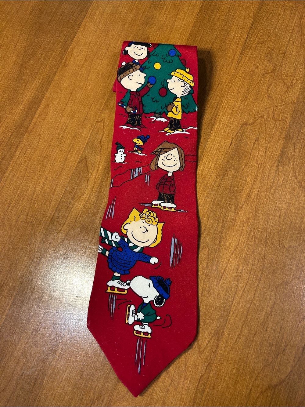 Red Peanuts Holiday Ice Skating Tie